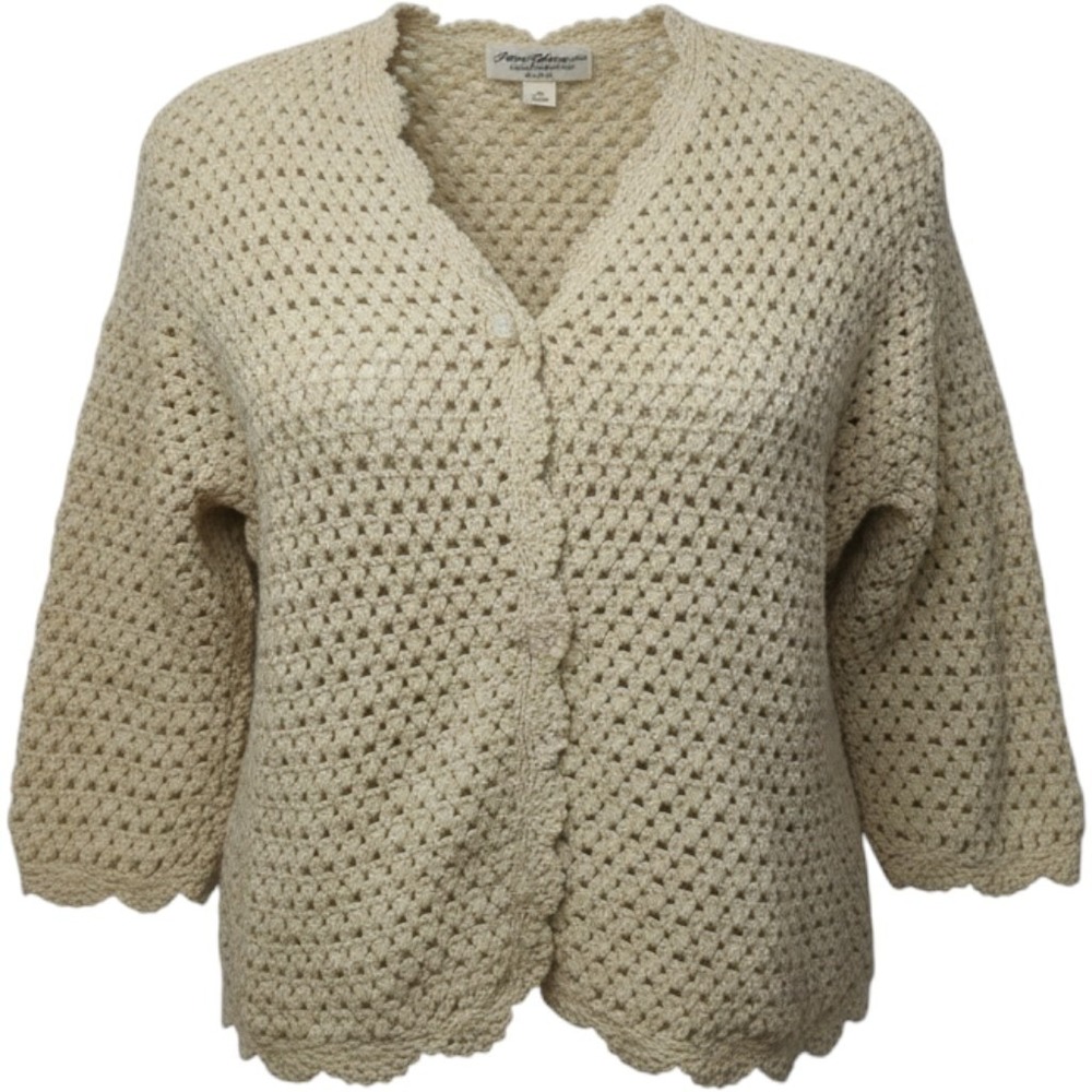 Norm Thompson Linen Cotton Crochet Cardigan Sweater Womens XL Ivory Open Knit